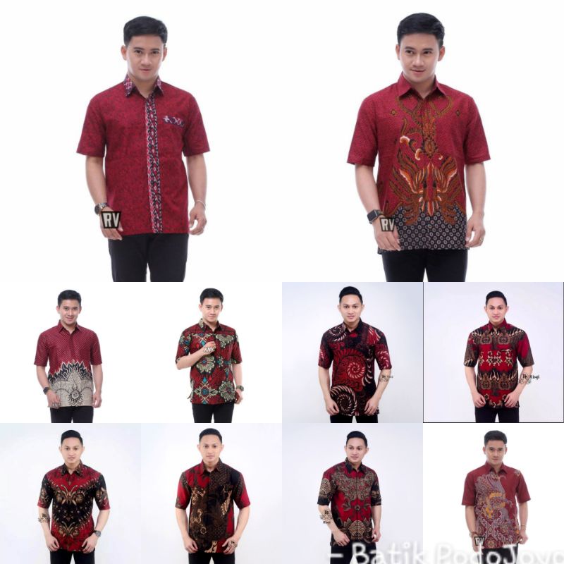 HEM BATIK PRIA WARNA MERAH MAROON HEM LENGAN PENDEK MARUN