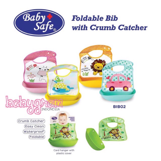 Baby Safe Slabber Bayi Washable BIB02 / Slaber Plastik Bib Babysafe / Alas Tatakan Makan Bayi