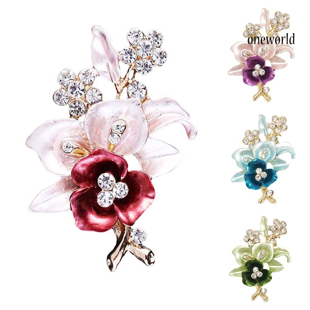 OW@ Elegant Women Rhinestone Flower Enamel Brooch Pin Cardigan Scarf Corsage Jewelry