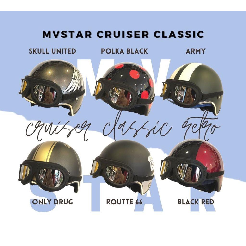 Helm MVStar bogo dewasa Cruiser Classic retro cowok cewek SNI helm motor bisa dengan Goggle Vespa Al