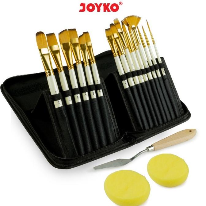 

[COD] Joyko Kuas Lukis Set 15 + Pisau Palet + Spons + Storage Bag /Art Brush TERLENGKAP Kode 159