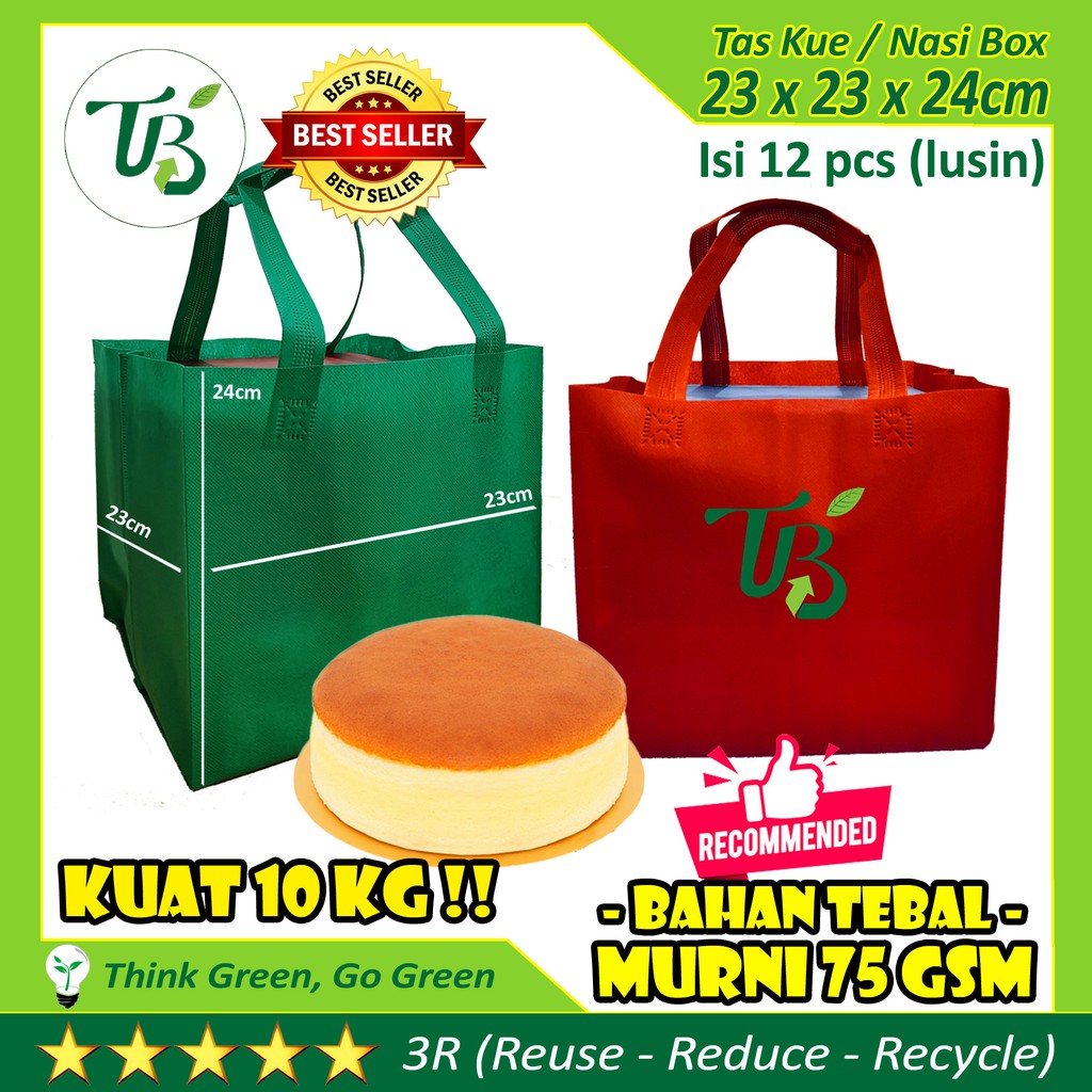 

Goodie Bag ECO CAKE tas kue nasi kotak 23x23x24cm Spunbond Bukan Paperbag kardus box