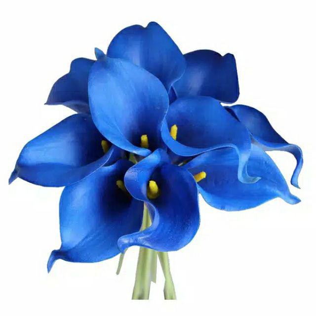 GUNINCO BUNGA LILY Artificial Latex Calla Lili Bunga Palsu Dekorasi Rangkaian Hiasan Rumah Kantor-LILY BIRU