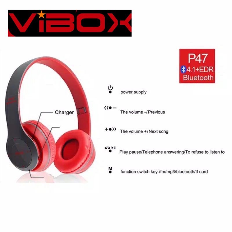 HEADPHONE BLUETOOTH BANDO P47 VIBOX SOFT COLOUR