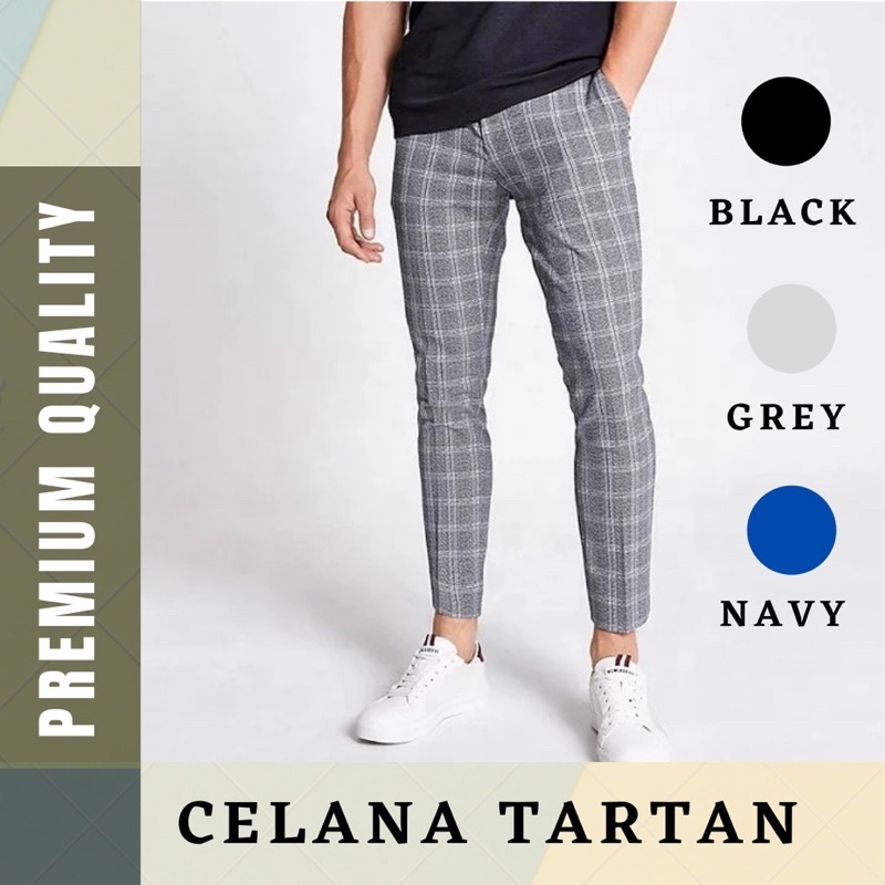 CELANA CHINO TARTAN PRIA ANKLE PANTS MOTIF KOTAK2 WANITA PANJANG COWOK SALUR MODEL SLIMFIT