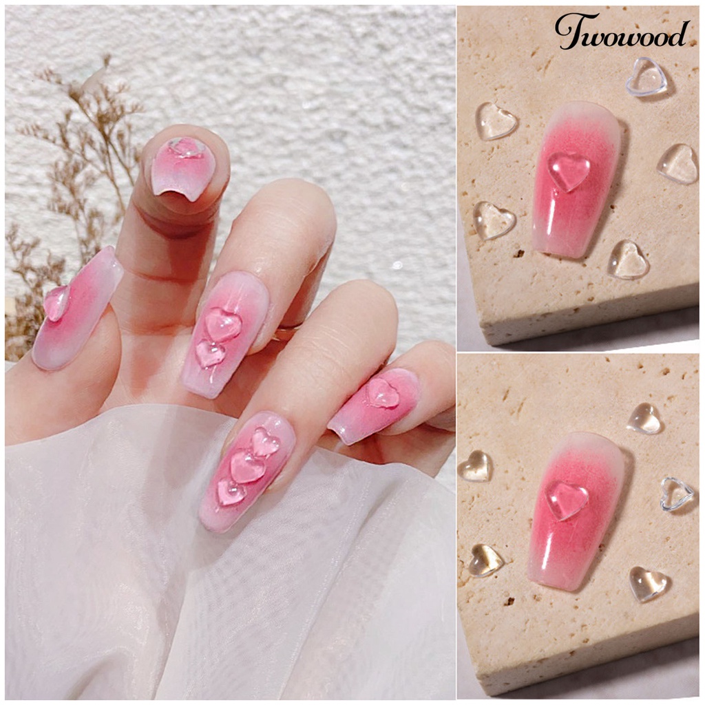 100 Pcs Aksesoris Kuku Flexible Bentuk Hati 3D Bahan Resin Untuk Nail Art