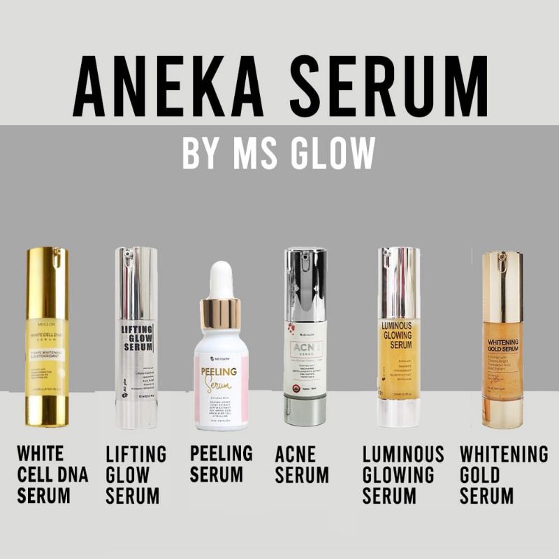 SERUM MS GLOW ORIGINAL (SUDAH BER BARCODE) / SERUM WHITE CELL DNA / SERUM WHITENING GOLD / SERUM ACNE / SERUM LUMINOUS SERUM LIFTING PEELING