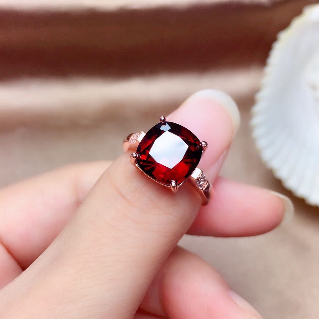 perak asli 925 cincin Wanita Batu Permata Merah Cincin yang Dapat Disesuaikan Perhiasan Fashion JZA074