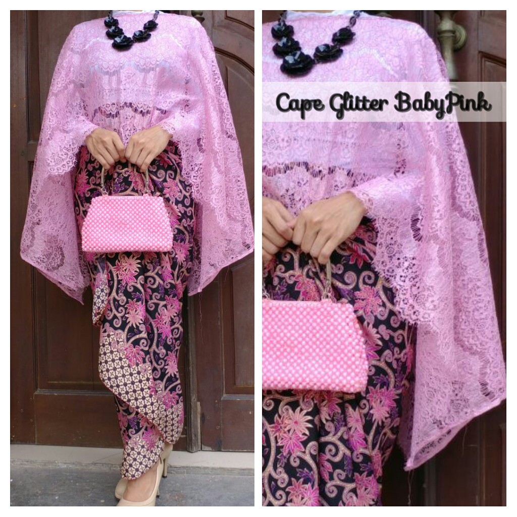 SETELAN KEBAYA BROKAT CAPE BATWING BABY PINK Shopee Indonesia