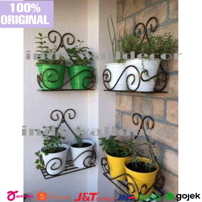 [Tempel S kotak] - Rak Pot Bunga Tempel Dinding Besi Model Persegi Murah Minimalis Pot Bunga Dinding