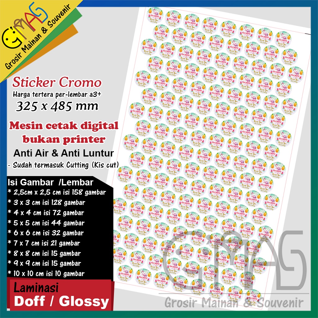 

(MURAH) Jasa CETAK dan CUTTING Stiker CROMO uk. A3+ (32x48cm)