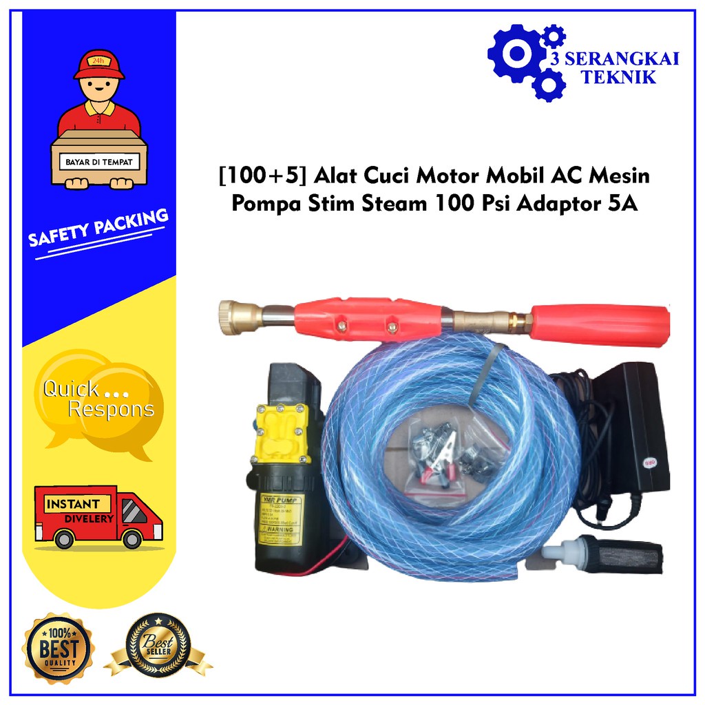 [100+5] Alat Cuci Motor Mobil AC Mesin Pompa Stim Steam 100 Psi Adaptor 5A