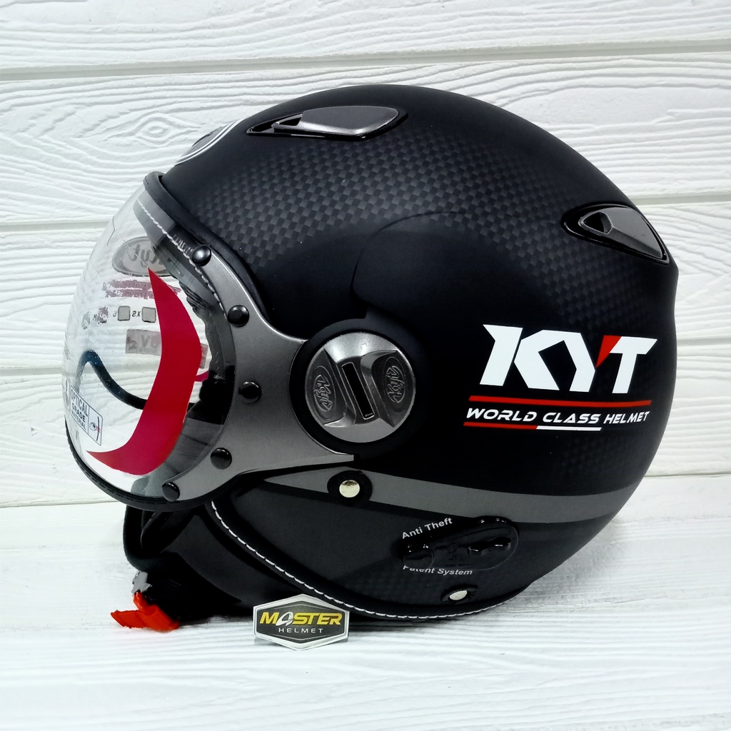 Jual HELM KYT ELSICO 3 BLACK DOP GUN METAL DOP CARBON HALF FACE RETRO