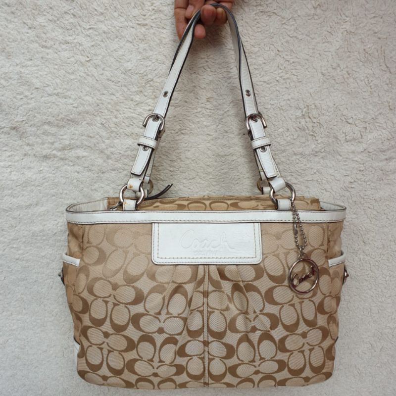 Tas Coach Shoulderbag Wanita Kanvas Mix Kulit Asli