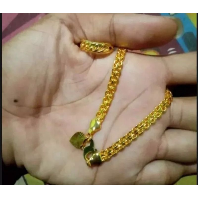 Gelang Tikar Free Cincin Rante Impor Lapis Emas 24K Anti Karat