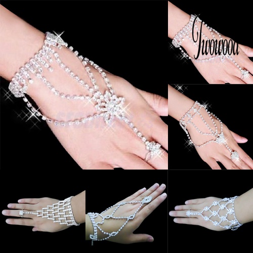 Gelang Harness Dan Cincin Cuff Hiasan Kristal Berlian Imitasi Untuk Pengantin Pernikahan