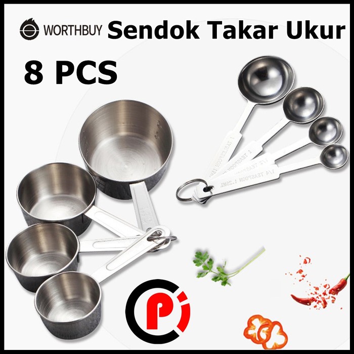 HOOMIN Sendok Takar Ukur Cup Stainless Steel Measuring Spoon 8 Pcs