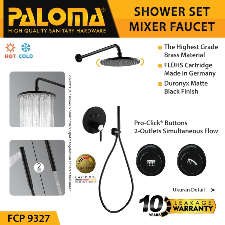 PALOMA FCP 9327 Keran Mixer Shower Tanam Set Tembok Kran Air HITAM