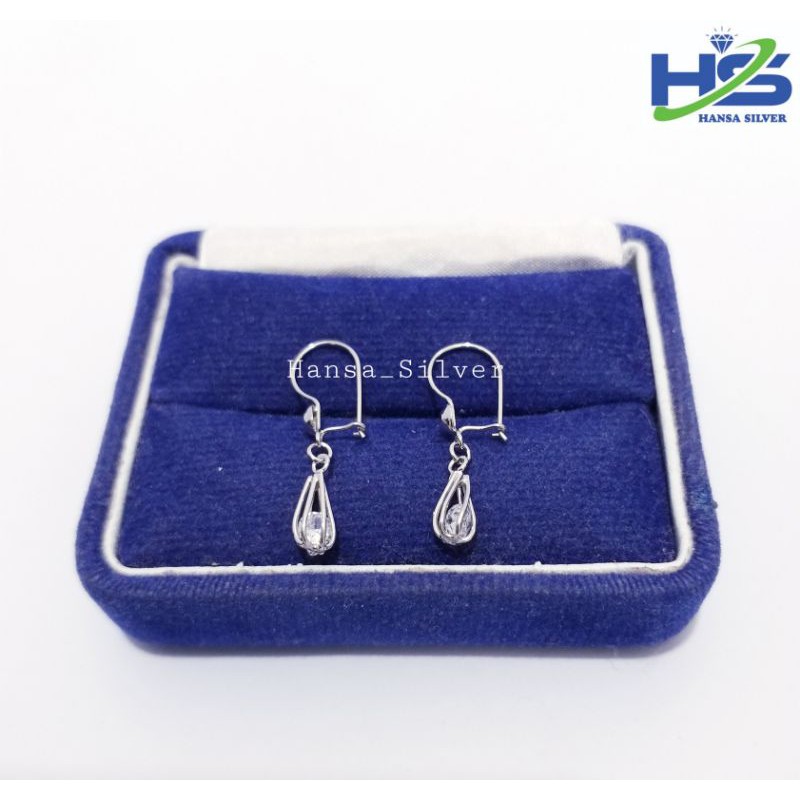 Anting Perak Anak Asli Silver 925 Lapis Emas Putih Model Agogo Sangkar Ukuran Kecil - Anting Wanita Anti Karat