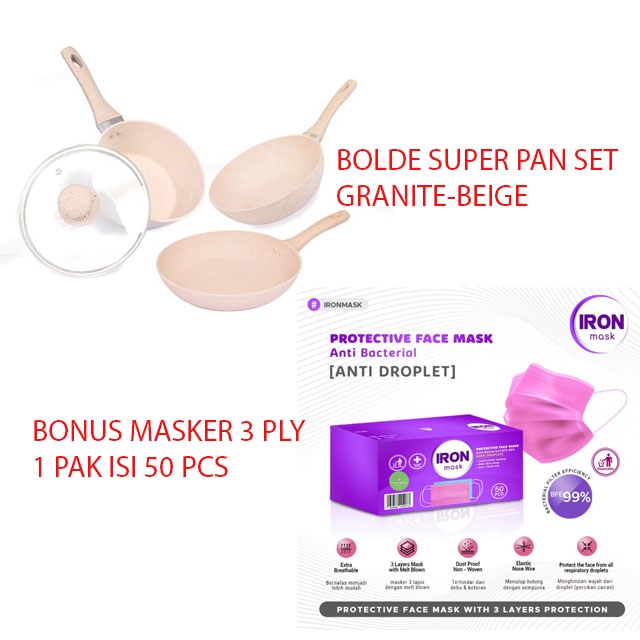 Bolde Super Pan Set Granite Bonus Masker3 Ply Iron Mask Isi 50 Pcs