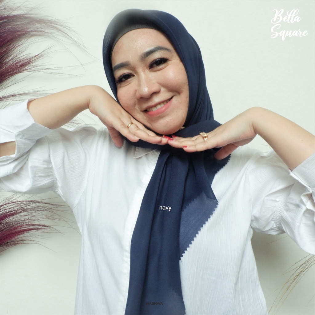 BELLA SQUARE JILBAB / HIJAB SEGI EMPAT POLOS LASERCUT (BLUE / NAVY)