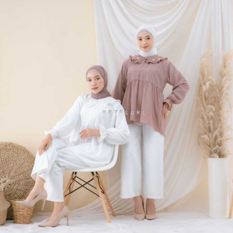 Ruvel Blouse  Pakaian Wanita Muslim kekinian Atasan blouse bahan wolfis