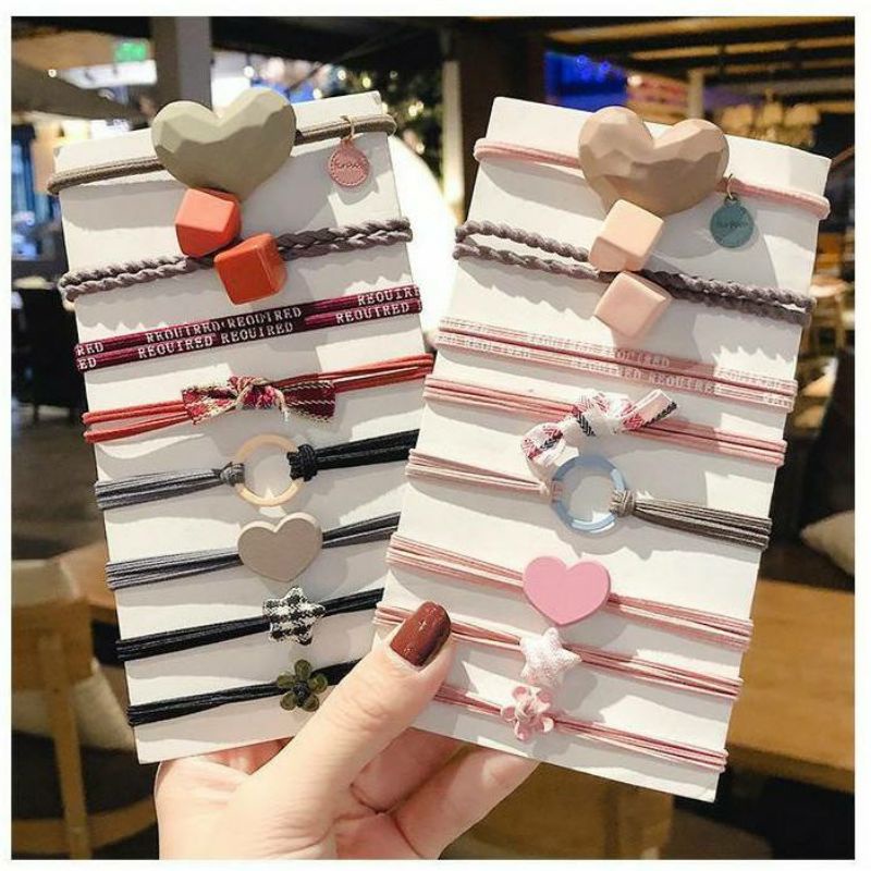 [COD] 1 set 8 pcs Ikat Rambut Korea Lucu dengan Gantungan Cantik / Karet Rambut Korea / Ikat Rambut ecer Per Pcs
