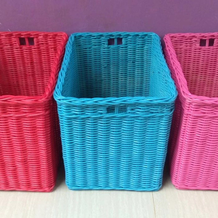 keranjang rotan persegi kotak panjang penyimpanan besar jumbo laci 45x30x45 cm