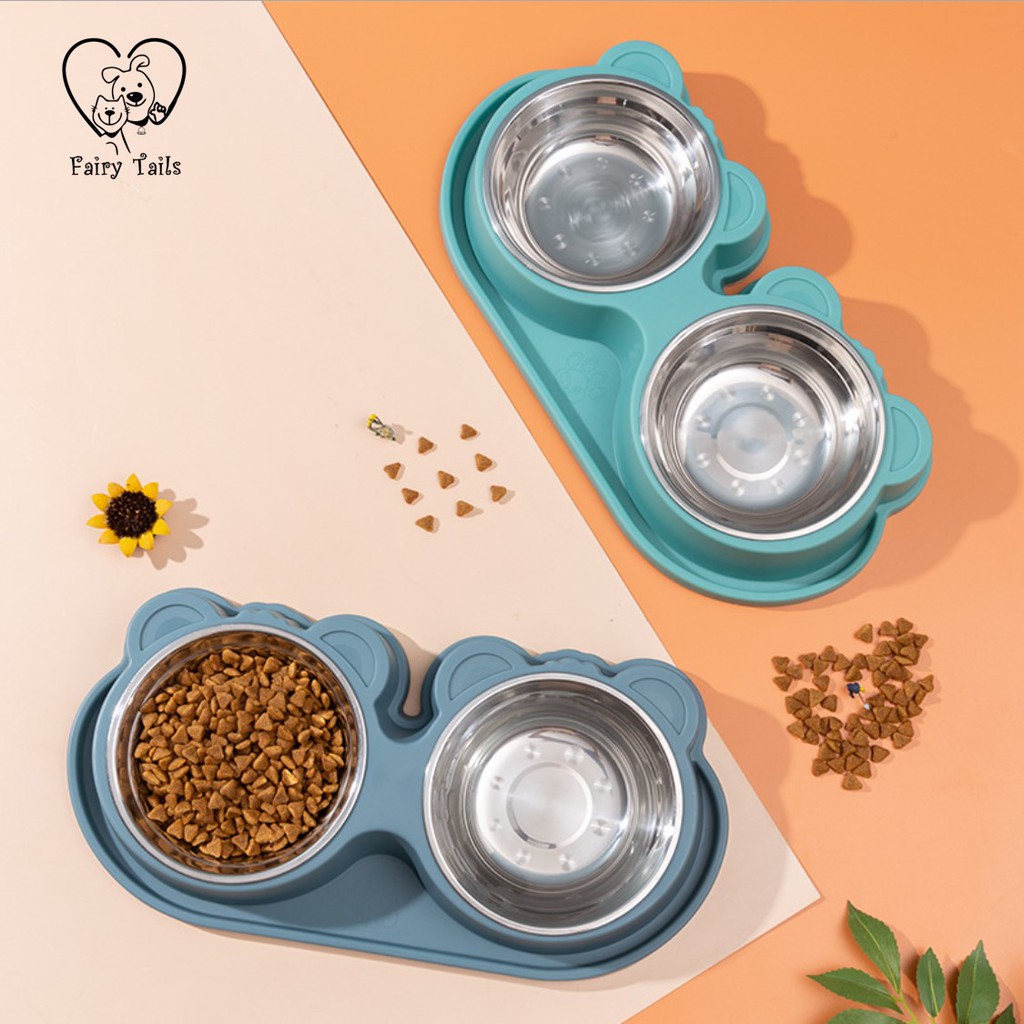 Mangkok Tempat Makan dan Minum Ganda Stainless Steel Anti-Tumpah dan Anti-Semut Untuk Kucing dan Anjing | Double Stainless Steel Food Bowl