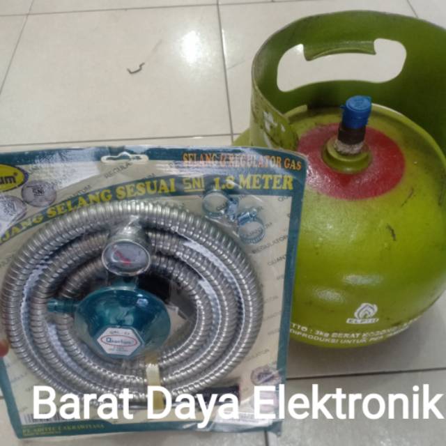 Tabung Gas Elpiji + Isi 3 kg Full dan Quantum Slang Paket Regulator