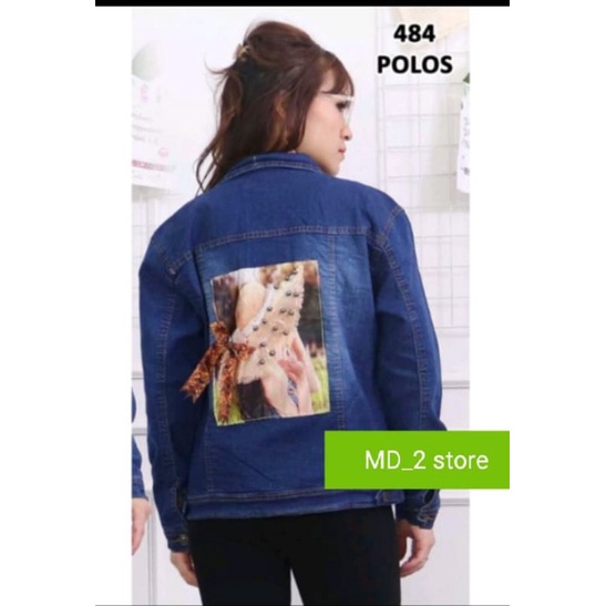Jaket jeans biondy wanita//gambar belakang pita 3D terbaru