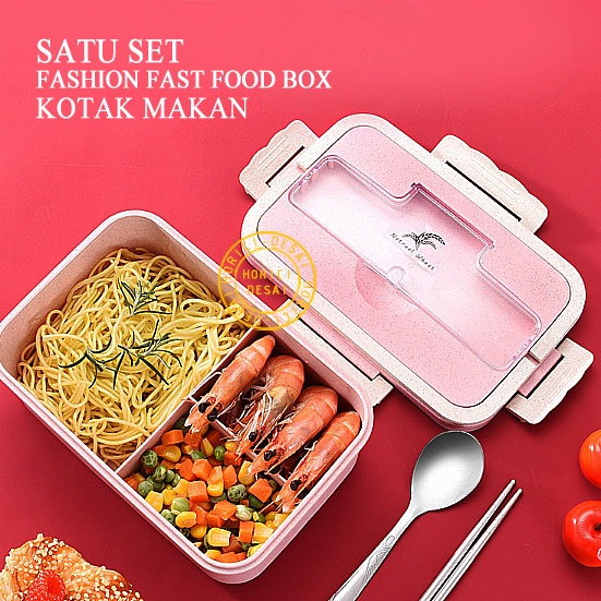 KOTAK MAKANLUNCH BOX JERAMI ANTI TUMPAH BPA FREE (PLUS SENDOK DAN GARPU)