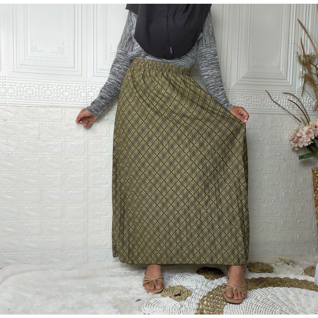 ROK PLISKET KLOK DEWASA MOTIF TARTAN/ROK PLISKET KOTAK-KOTAK SPANDEK WOL