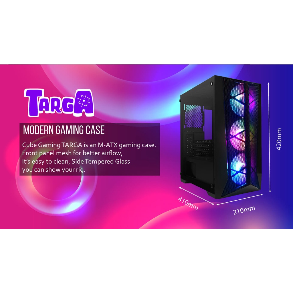 Cube Gaming TARGA + 3 Fan RGB Micro ATX Casing PC Gaming