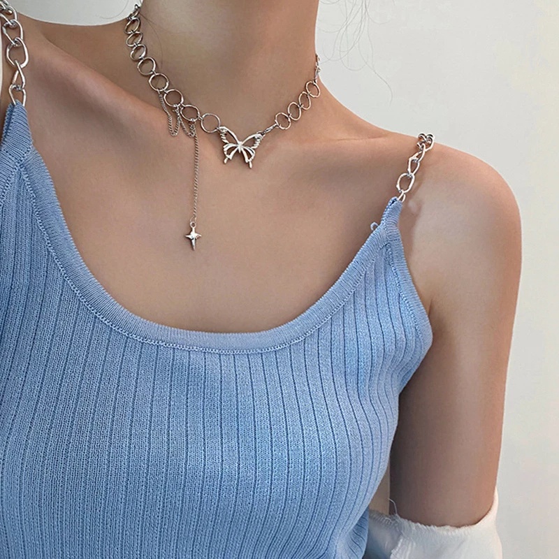 Kalung Choker Multilayer Dengan Liontin Salib / Kupu-Kupu / Beruang / Hati Gaya Vintage Untuk Wanita