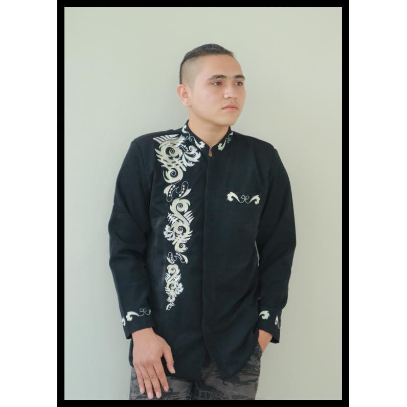 7Y9P BAJU KOKO BUSANA MUSLIM PRIA JASKO JAS KOKO HITAM BORDIR LENGAN TASIK - HITAM, S 1564
