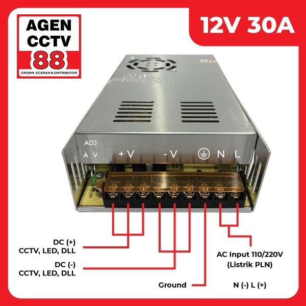 Adaptor Jaring Power Supply DC 12V 30A Murni Untuk CCTV - LED - DLL