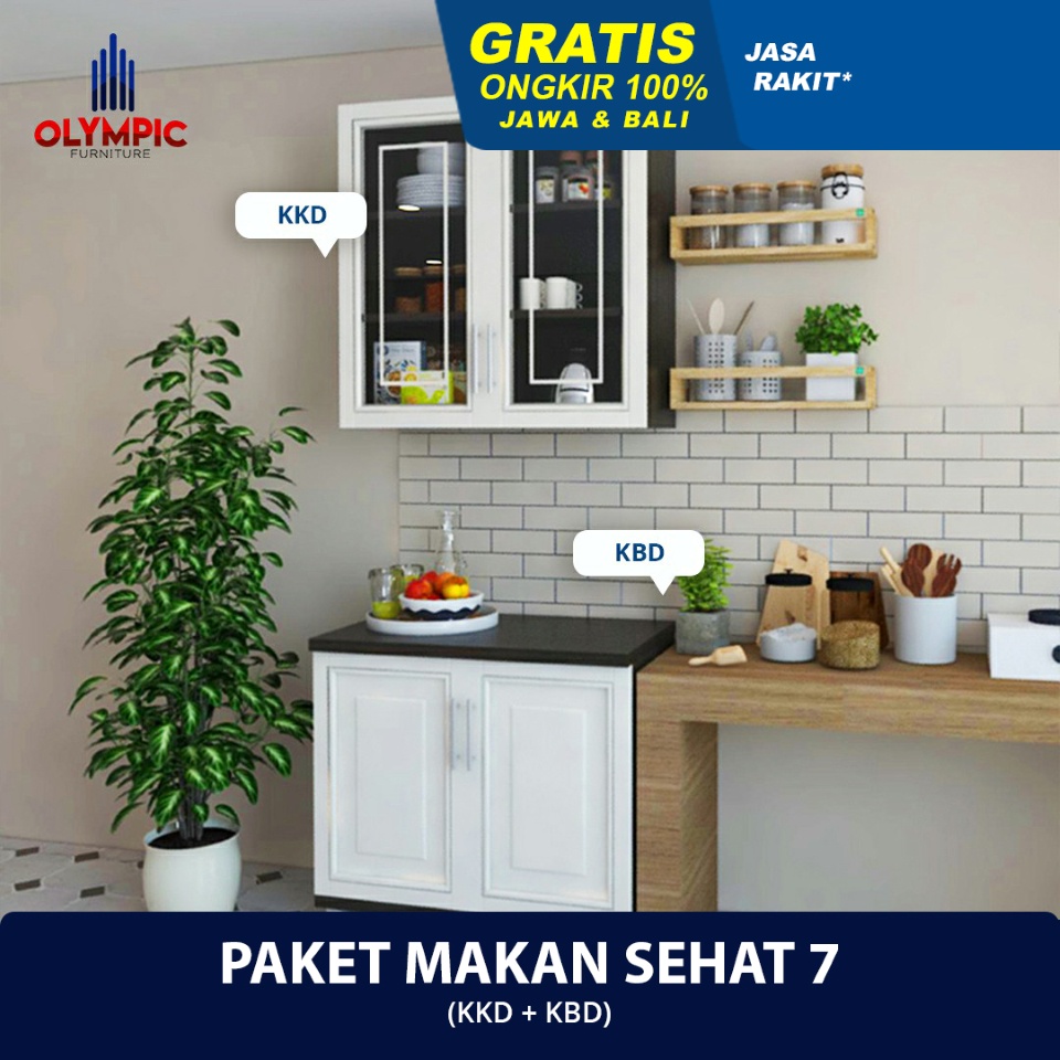 Olympic Paket Makan Sehat 7 - Meja Dapur 2 Pintu 1 pcs + Rak Dapur Atas 2 Pintu 1 Pcs