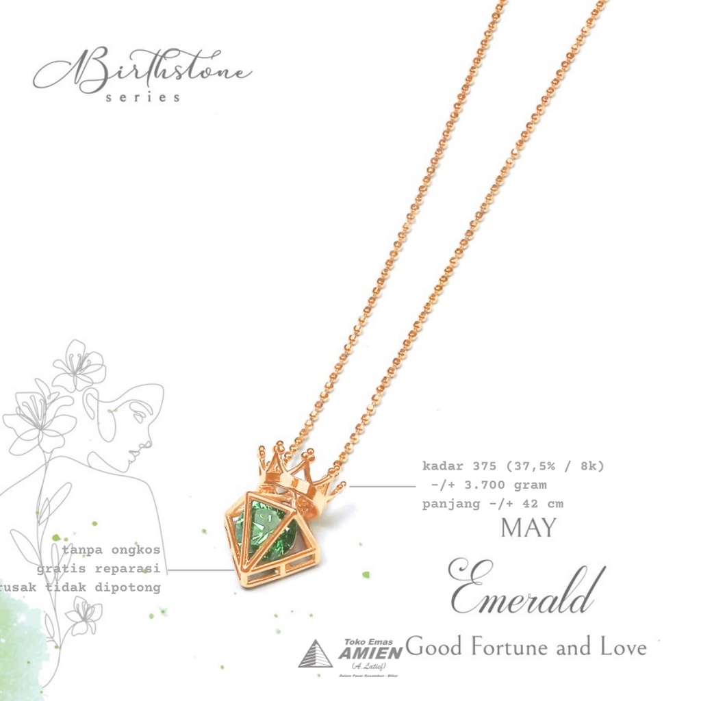 Toko Emas Amien Kalung Emas Asli HWT Kadar 375 (37,5% / 8K) 3.600 Gram - Kalung Birthstone Mei