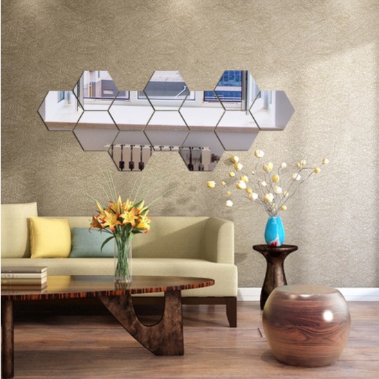 Diskon Shop - 831 (1 PC) Cermin Segi Enam Hexagonal Dekorasi Dinding / Kaca Hexagonal Tempel Dinding-4