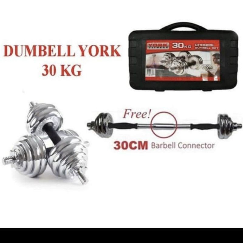 BARBEL 30 KG/ DUMBEL 30 KG/ DUMBLE 30 KG YORK CHROME SET
