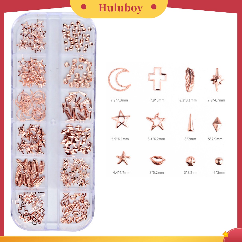 Huluboy Huluboy♡ Sequin Metal Hollow Bentuk Campur Untuk Dekorasi Nail Art DIY