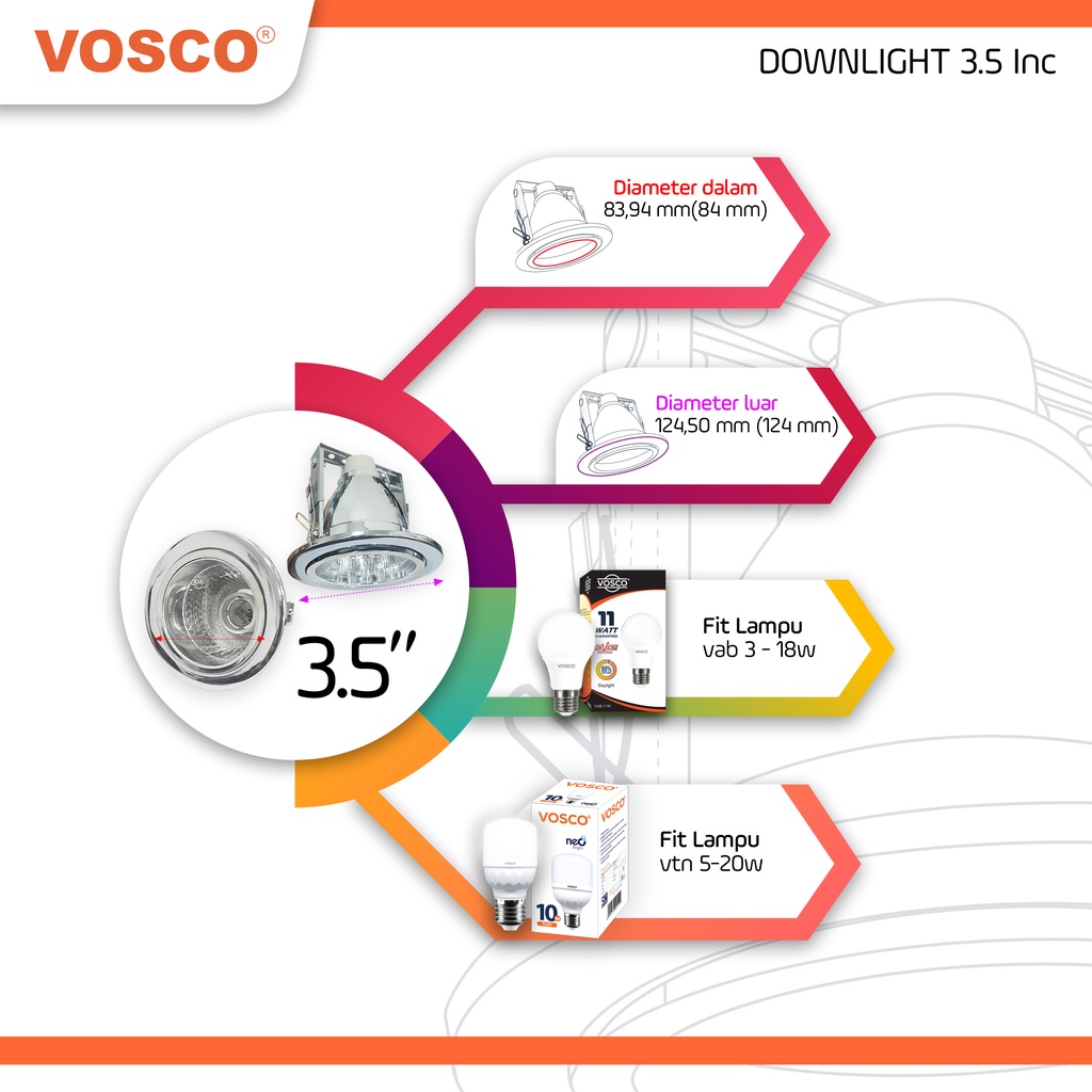 Downlight Lampu Premium Coated Metal 3.5 - 5 inch MATERIAL CHROME Anti Karat, TEBAL, BEST SELLER E27
