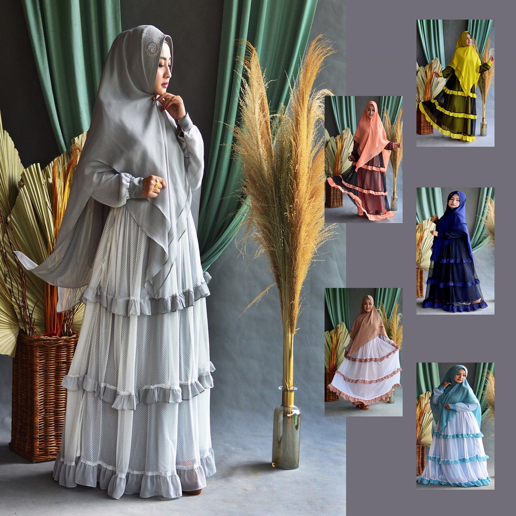 GAMIS MODERN SYARI RENDA TILE ABU CANTIK