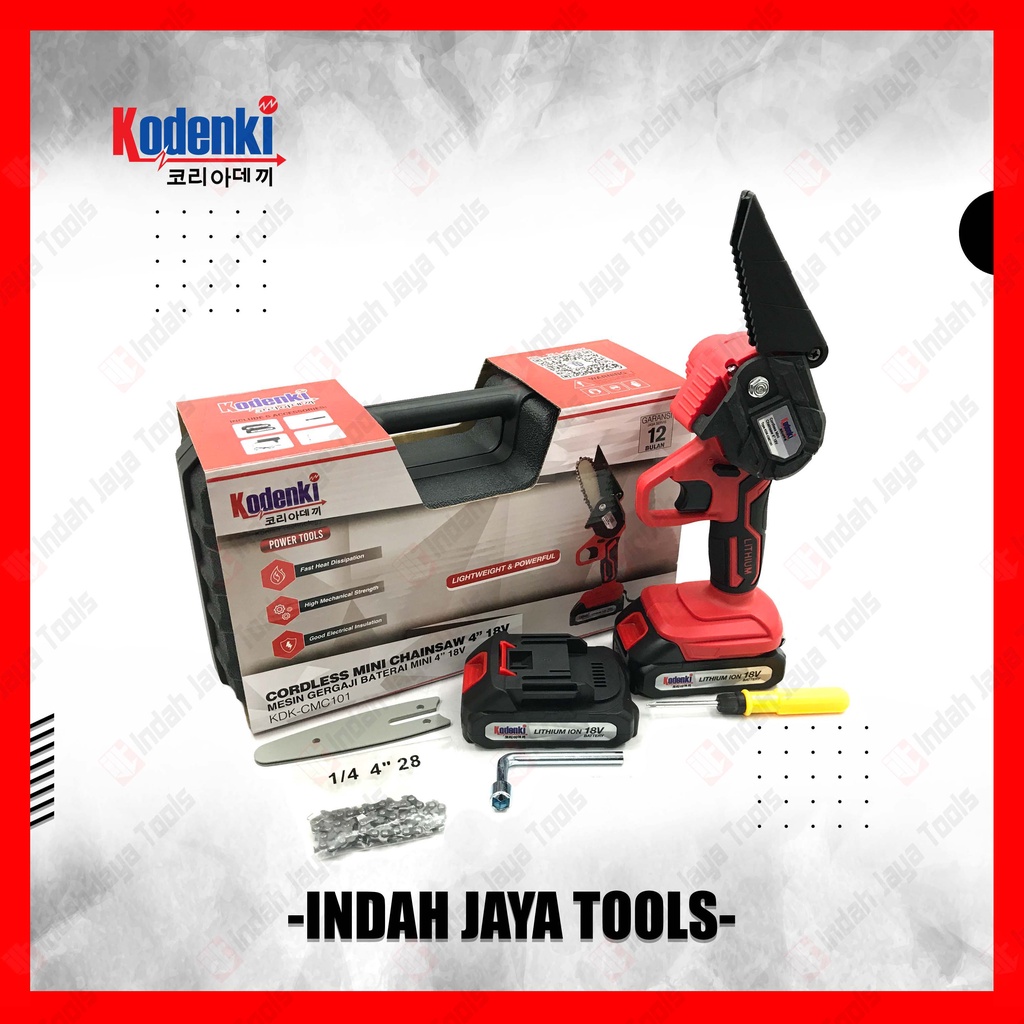 KODENKI CMC101 Cordless Chainsaw 4&quot; Mesin Gergaji Potong Kayu Baterai