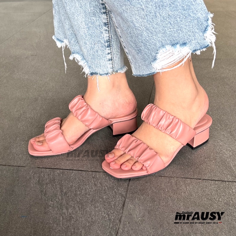 Sandal Heels Wanita Cewek Casual Ban 2 Kerut 3 cm mrAUSY Kerut