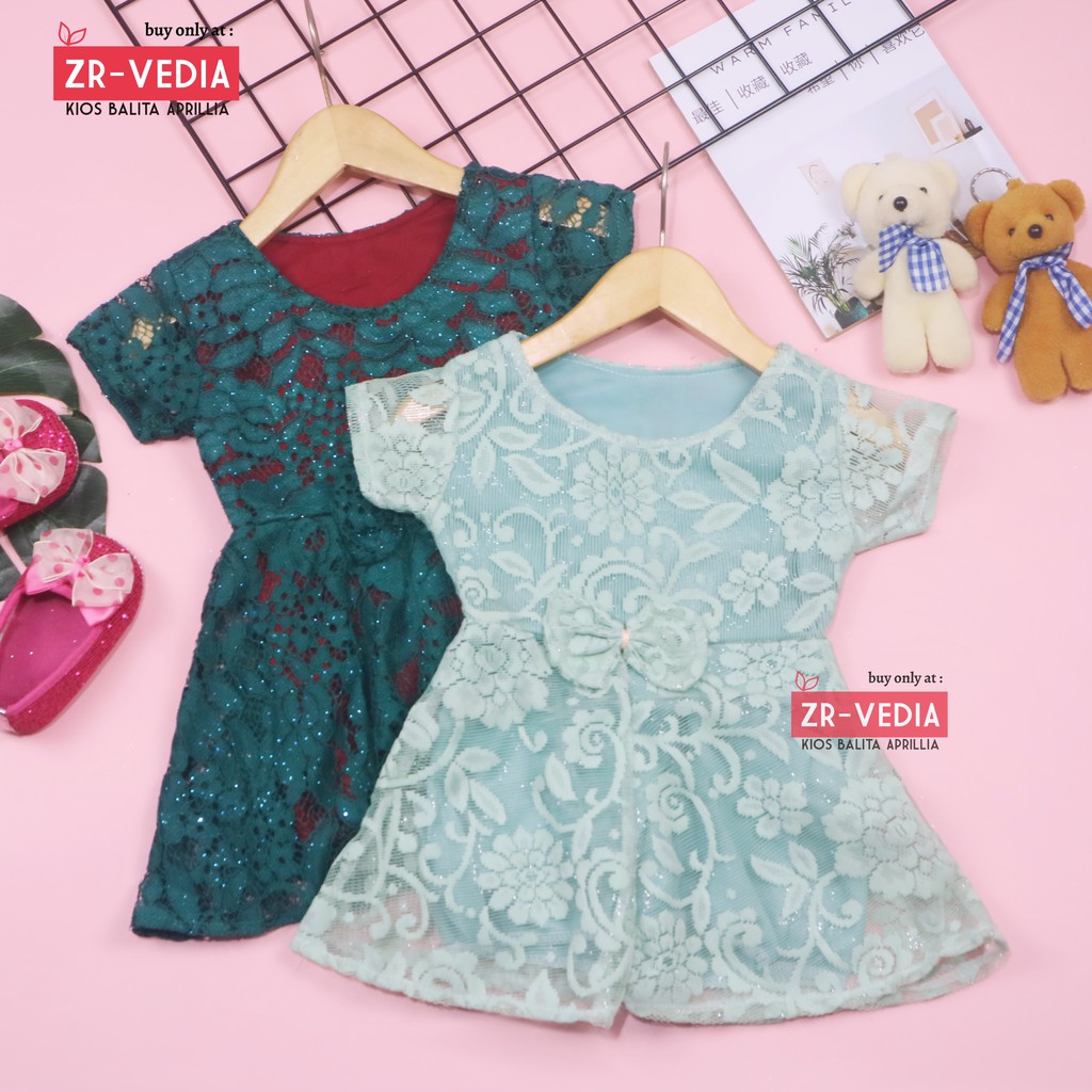 Dress Icha Brukat uk Bayi 0-6 Bulan / Gaun Brukat Pesta Baju Import Baby Cewek Dres Brokat Anak Perempuan