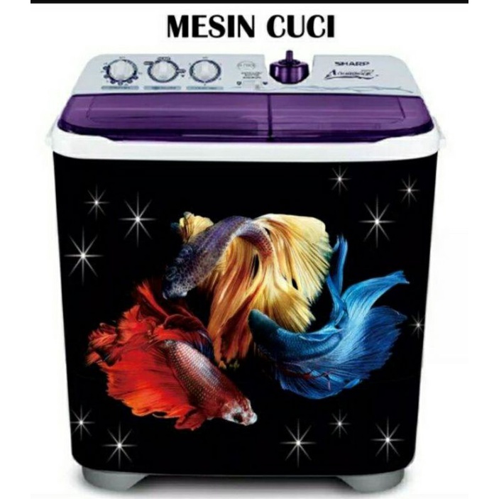 Walpaper Sticker Mesin Cuci 2 tabung, Motif Karakter Ikan Cupang