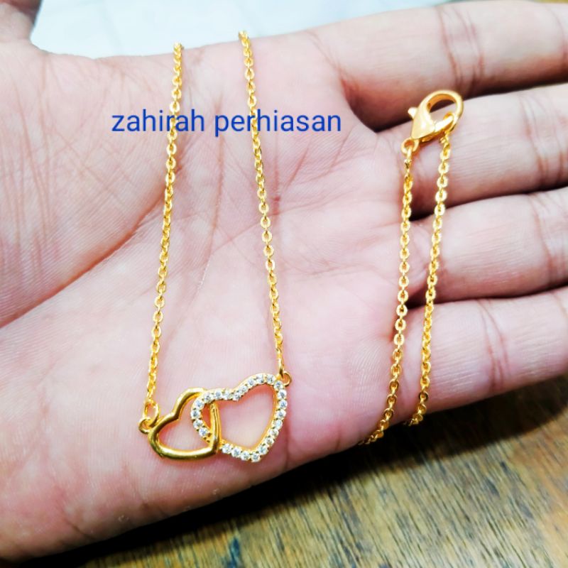 KALUNG WANITA TITANIUN LIONTIN LOVE LOVE ANTI KARAT DAN AWET