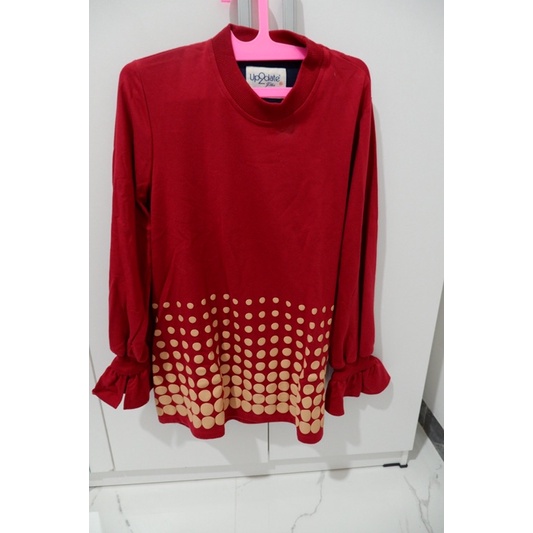 [Preloved] Blouse Wanita Up2Date Irna Mutiara Size XL / Tunik Wanita Merah Murah / Motif Polkadot